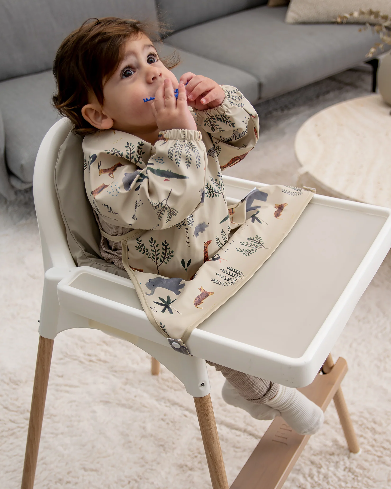 Långärmad Haklapp Med Förkläde - Djungeldjur Beige - Image 5