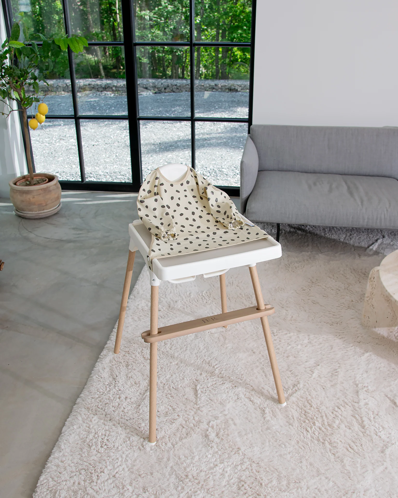 Långärmad Haklapp Med Förkläde - Pricken Beige - Image 3