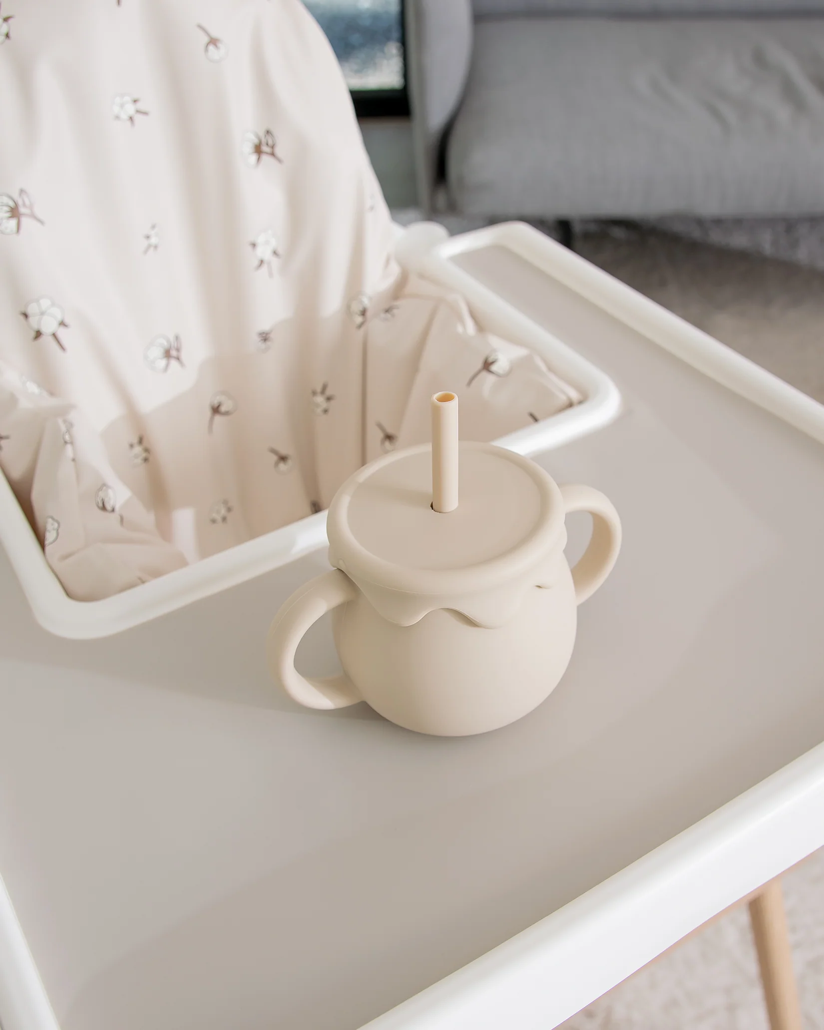 Mugg/snackbox med sugrör & lock - Beige - Image 3
