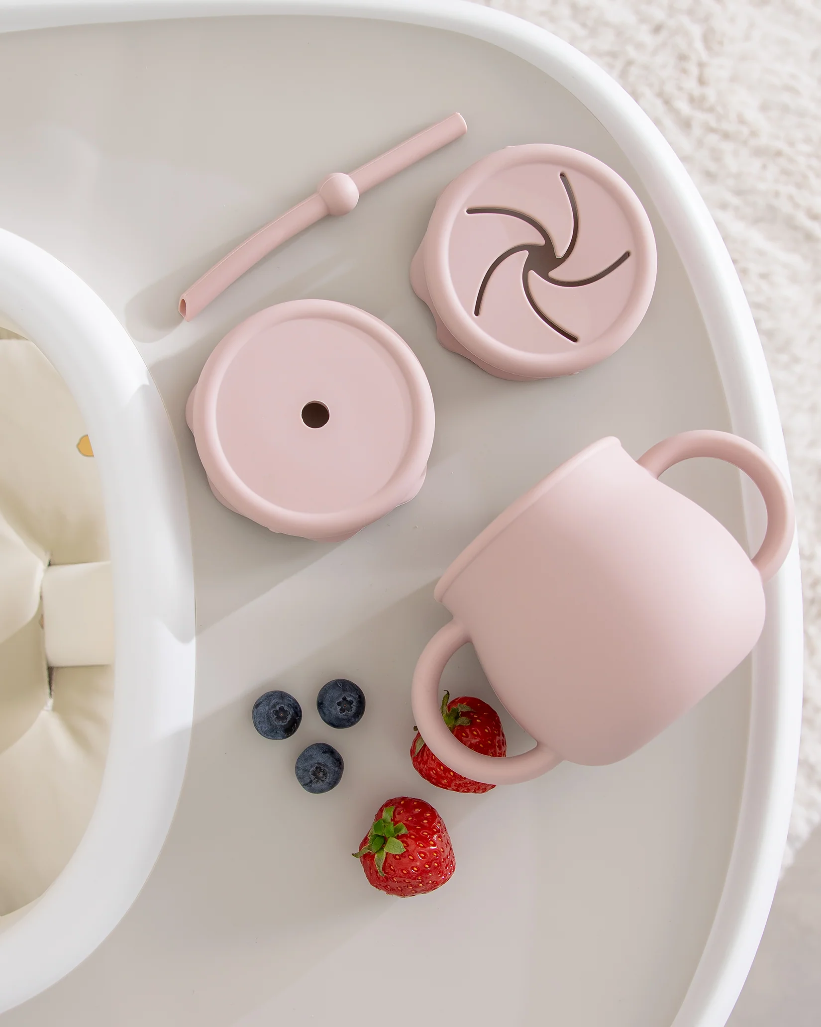 Mugg/snackbox med sugrör & lock - Blush Pink - Image 2