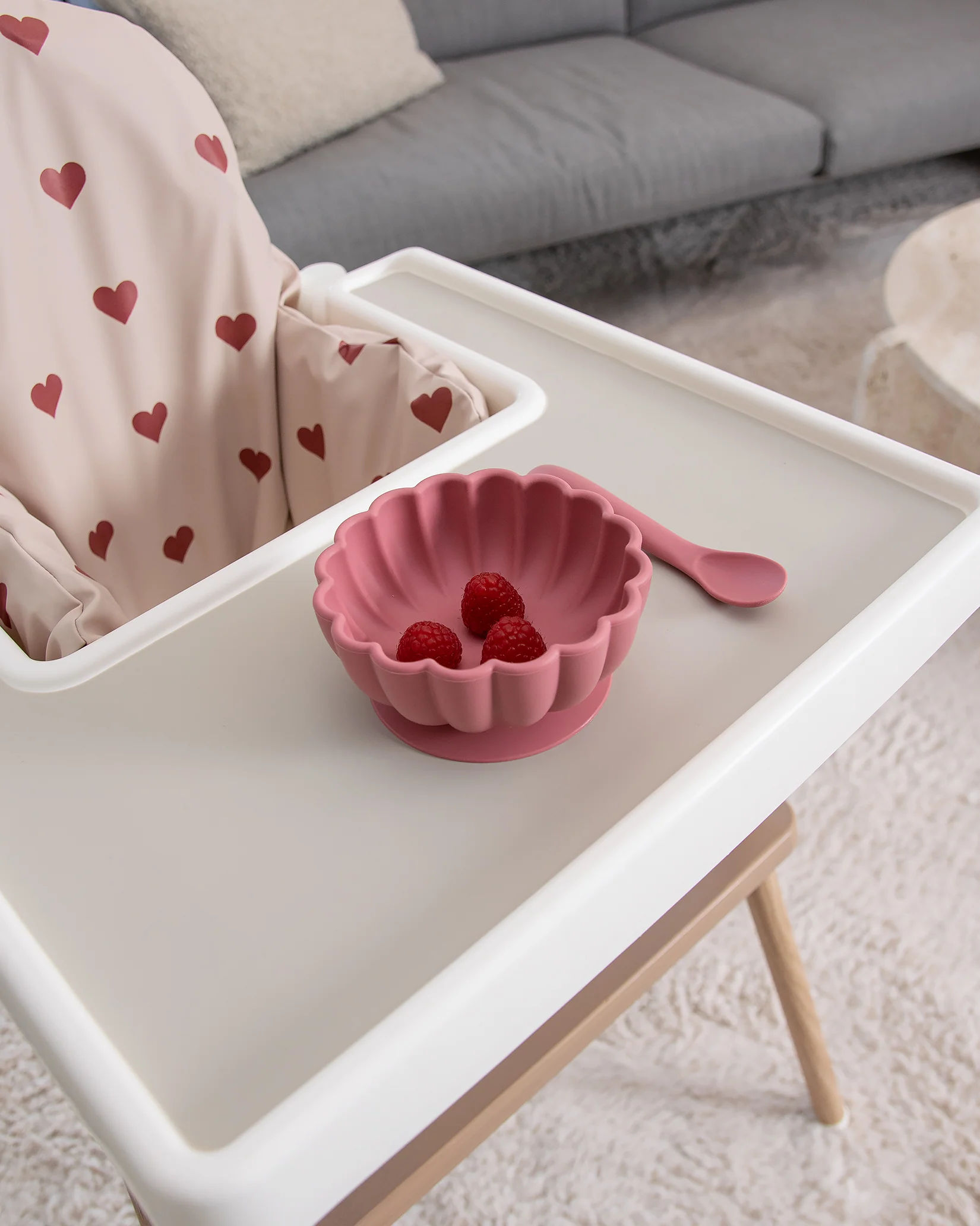 Silikonskål Med Sked - Dusty Pink - Image 3