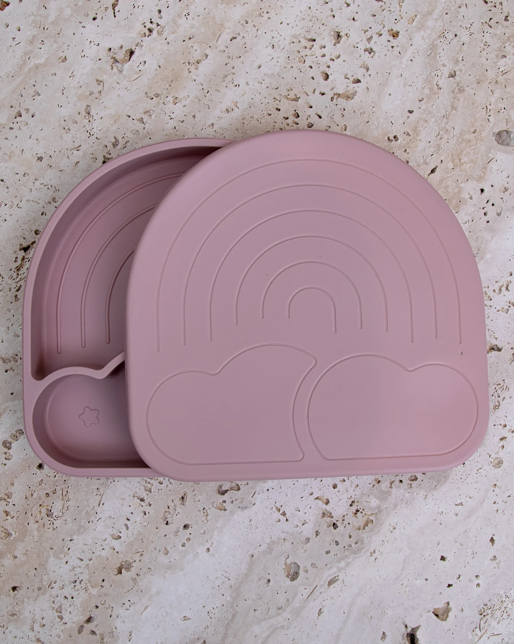 Silikontallrik med lock - Clouds Pink