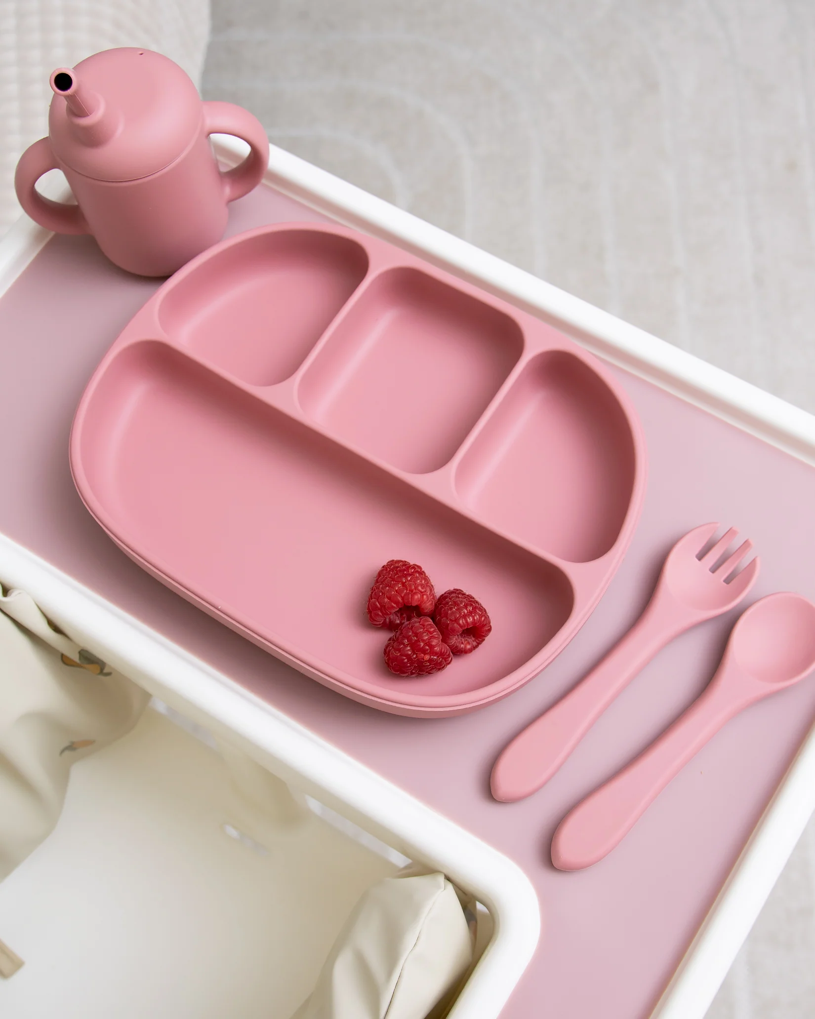 Uppdelad Barntallrik Med 4 Fack - Dusty Pink